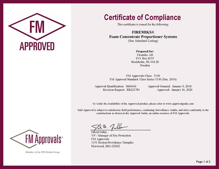 Certified FM approved fire fighting systems FIREMIKS® FIREMIKS